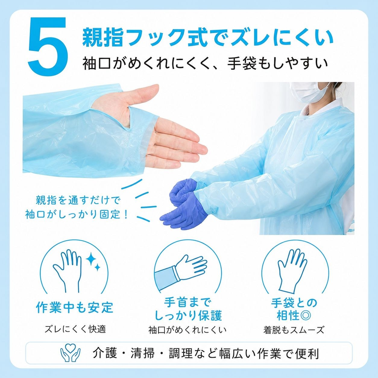 プラスチックガウン 個包装 10枚入 / フリーサイズ / ブルー（画像 5）