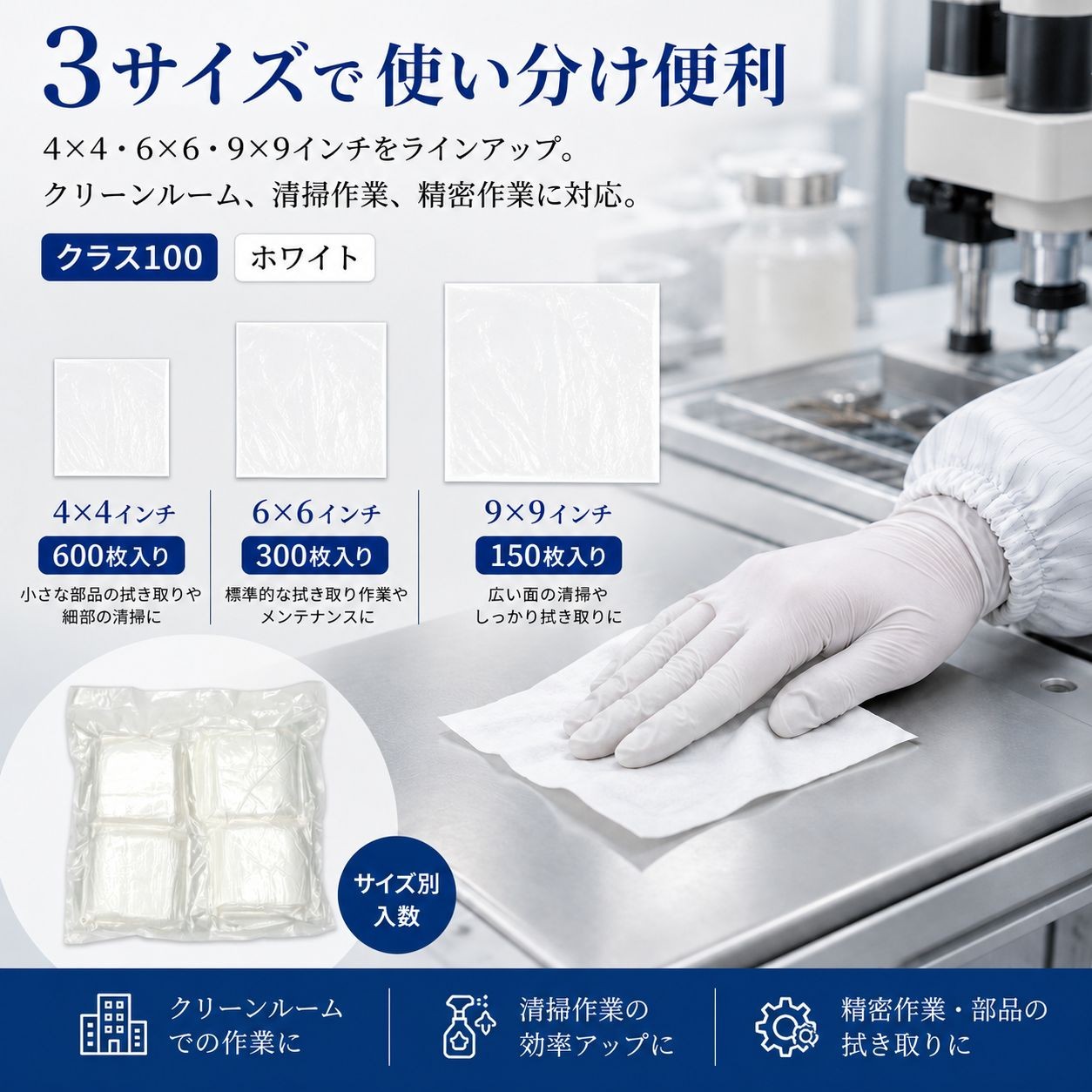 クリーンワイパー ポリエステル100% / 約9×9インチ（画像 3）