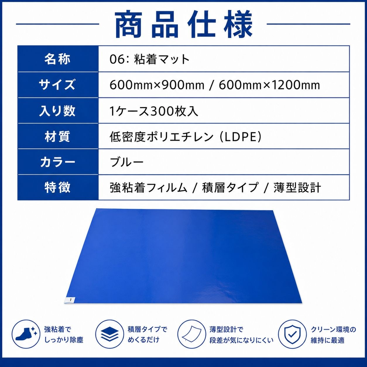 粘着マット 600×1200mm / 600×1200mm / ブルー（画像 6）